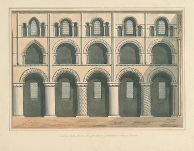 Essex - Abbazia di Waltham - Sezione del lato nord della navata da John Buckler