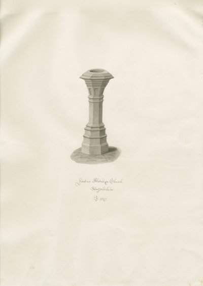 Fonte nella Chiesa di Aldridge: disegno a seppia da John Buckler