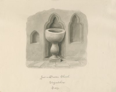 Fonte battesimale nella Chiesa di Barton under Needwood da John Buckler