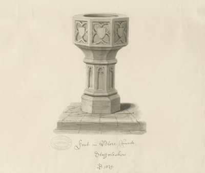 Fonte nella Chiesa di Blore da John Buckler