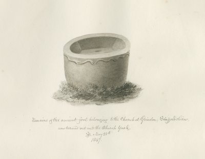 Fonte battesimale nella Chiesa di Grindon, 25 maggio 1847 da John Buckler