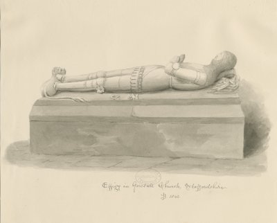 Chiesa di Gnosall - Effigie: disegno a seppia da John Buckler