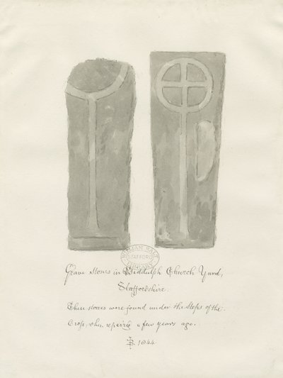 Pietre tombali nel cimitero della Chiesa di Biddulph: disegno a seppia da John Buckler