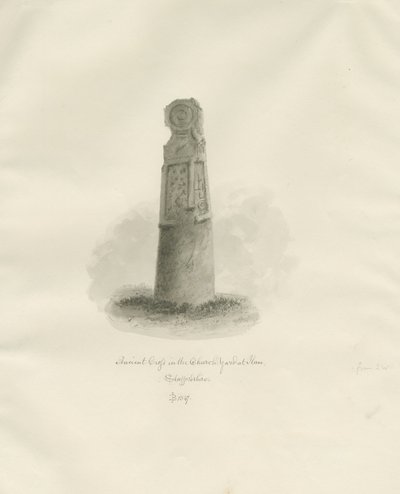 Chiesa di Ilam - Antica Croce (disegno a seppia) da John Buckler