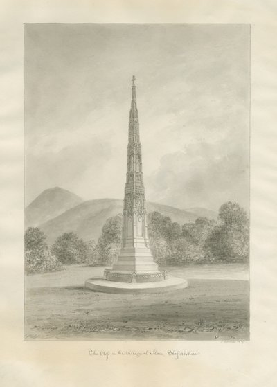 Villaggio di Ilam - Croce (disegno a seppia) da John Buckler