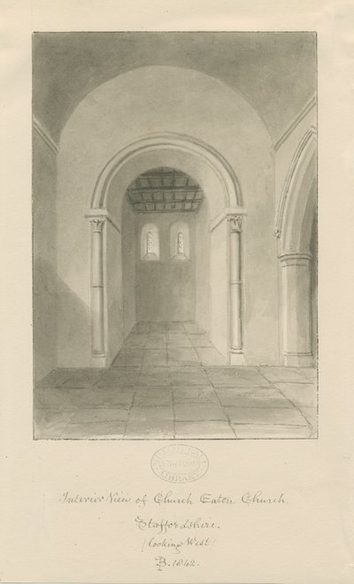 Interno della Chiesa di Church Eaton: disegno a seppia da John Buckler