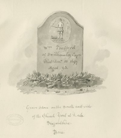 Chiesa di Leek - Lapide: disegno a seppia da John Buckler