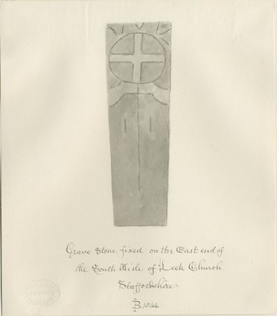 Chiesa di Leek - Lapide: disegno a seppia da John Buckler