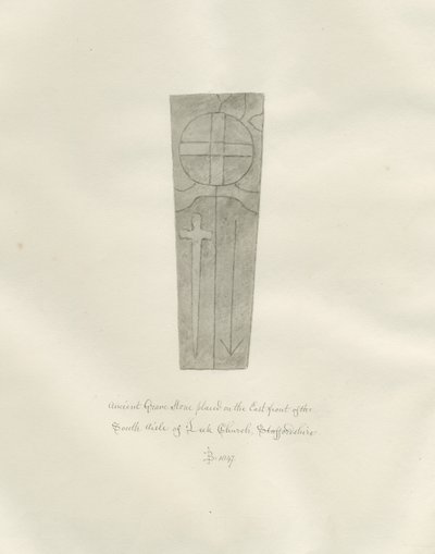 Chiesa di Leek - Lapide: disegno a seppia da John Buckler