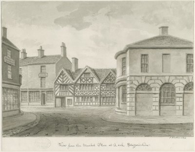 Leek Town - Piazza del Mercato (disegno a seppia) da John Buckler