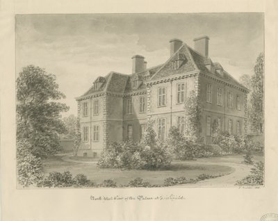 Lichfield - Palazzo del Vescovo nel Close: disegno a seppia da John Buckler