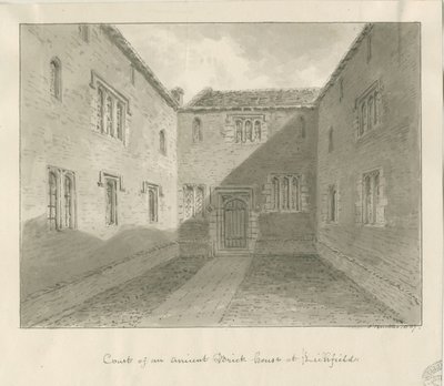 Lichfield - Cortile della vecchia casa nel The Close: disegno seppia da John Buckler
