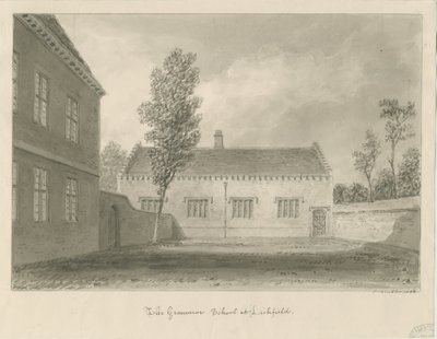 Lichfield - Scuola di Grammatica: disegno a seppia da John Buckler