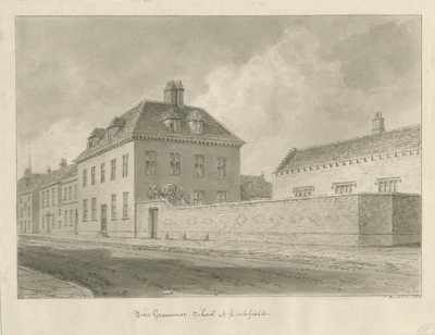 Lichfield - Scuola di grammatica: disegno a seppia da John Buckler