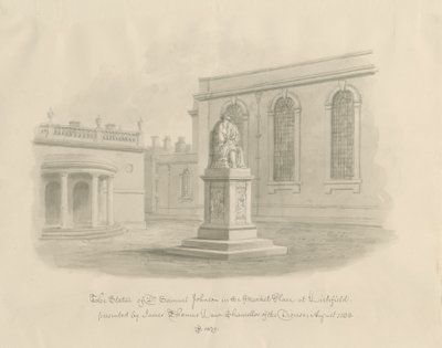 Lichfield - Piazza del Mercato: disegno a seppia (vignettato) da John Buckler