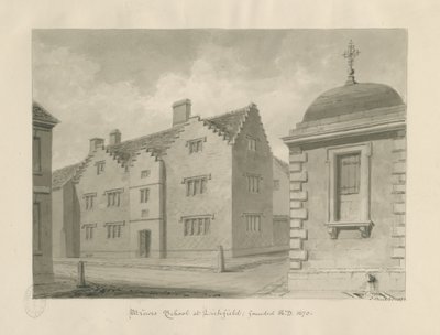 Lichfield - Scuola dei minori: disegno seppia da John Buckler