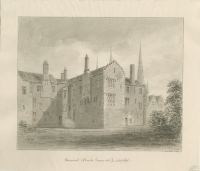 Lichfield - Vecchia Casa nel Chiuso: disegno a seppia da John Buckler