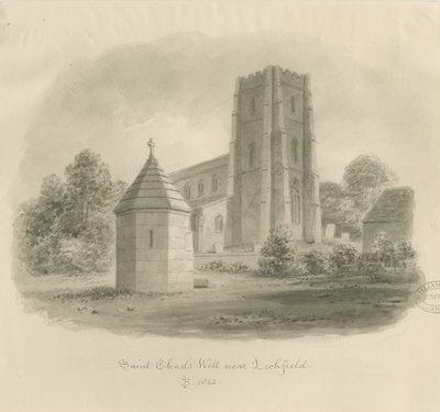 Lichfield - Pozzo di San Chad: disegno a seppia da John Buckler