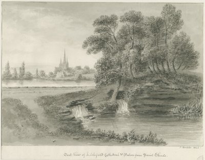 Cattedrale di Lichfield - Vista Est: disegno a seppia, 1844 da John Buckler