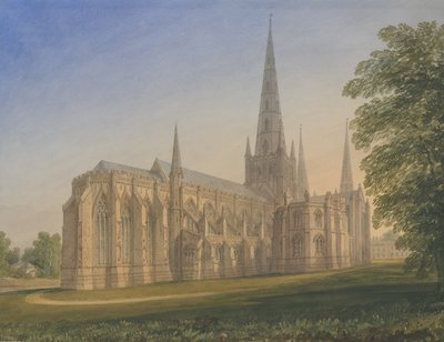 Cattedrale di Lichfield - Vista Nord Est: acquerello, nd [1770-1851] da John Buckler