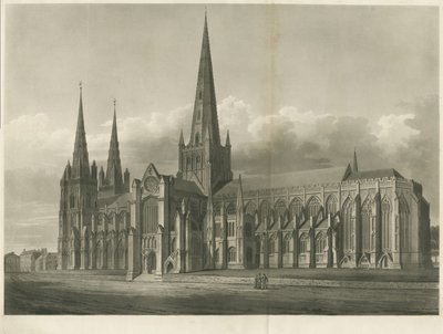 Cattedrale di Lichfield - Vista sud-est: incisione ad acquatinta, nd [?XIX secolo] da John Buckler
