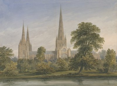 Cattedrale di Lichfield - Vista sud-est: acquerello, nd [?1842] da John Buckler
