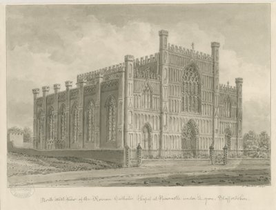 Newcastle-under-Lyme - Cappella cattolica romana: disegno a seppia da John Buckler