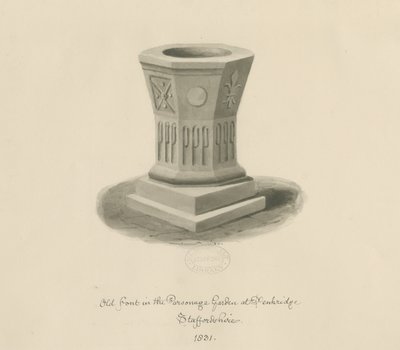 Penkridge - Fonte nel giardino della canonica: disegno a seppia da John Buckler