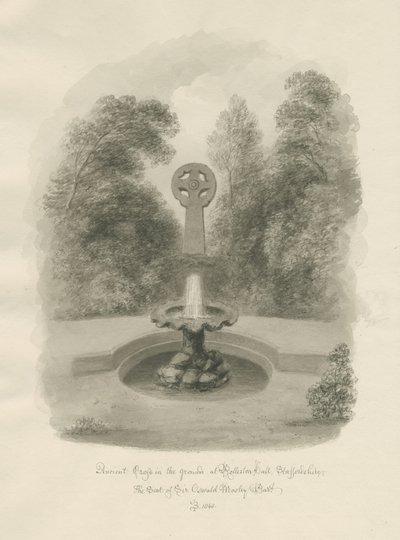 Rolleston Hall - Antica croce: disegno a seppia da John Buckler