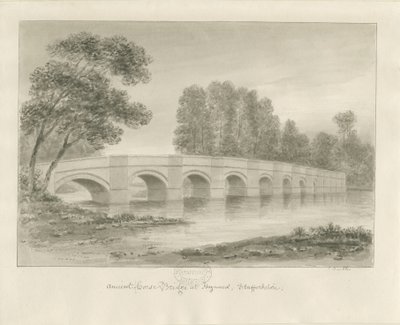Ponte di Shugborough: disegno a seppia, nd [?1840s] da John Buckler