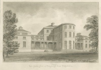 Shugborough Hall - Fronte del giardino: disegno a seppia, 1842 da John Buckler
