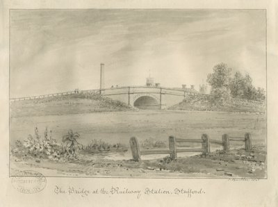 Stafford - Ponte alla stazione ferroviaria: disegno a seppia, 1841 da John Buckler