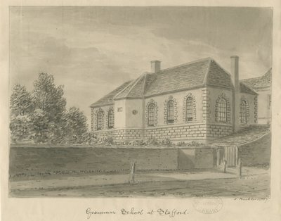 Stafford - Scuola di grammatica: disegno a seppia da John Buckler