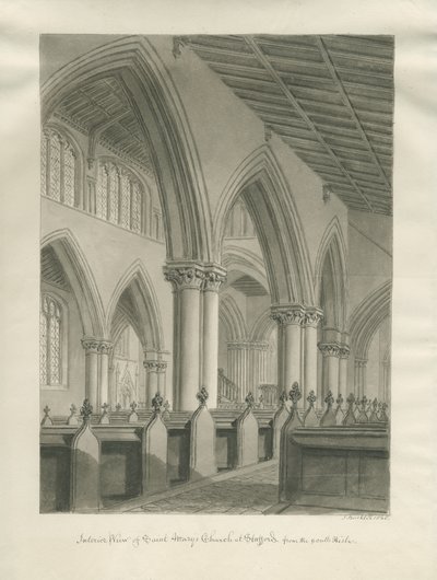 Stafford - Interno della Chiesa di Santa Maria: disegno a seppia da John Buckler
