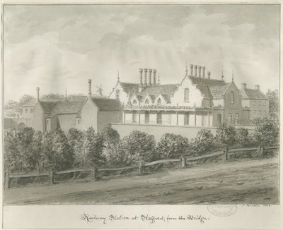 Stafford - Stazione ferroviaria: disegno a seppia, 1844 da John Buckler