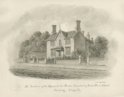 Stafford - Residenza del Reverendo Baber: disegno a seppia da John Buckler