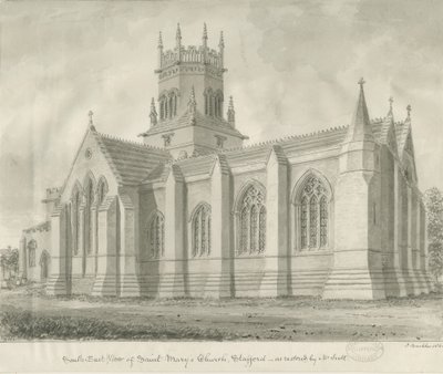 Stafford - Chiesa di Santa Maria: disegno a seppia da John Buckler