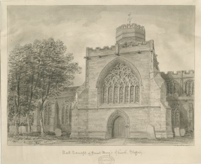 Stafford - Chiesa di Santa Maria: disegno a seppia da John Buckler