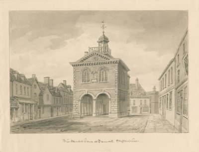 Tamworth - La Casa del Mercato: disegno a seppia da John Buckler