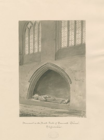 Chiesa di Tamworth - Monumento del sacerdote: disegno a seppia da John Buckler