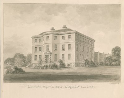 Teddesley Hall: disegno a lavaggio seppia, 1841 da John Buckler
