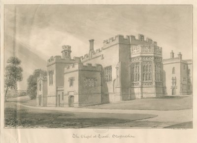 Tixall - Cappella a Tixall Hall: disegno a lavaggio seppia, 1841 da John Buckler