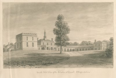 Tixall Hall - Scuderie: disegno a seppia, 1841 da John Buckler