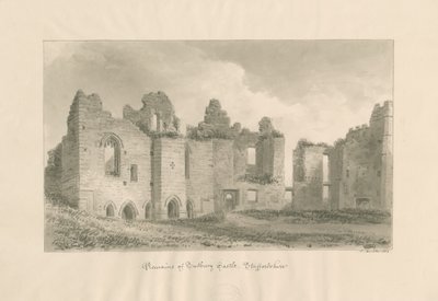 Castello di Tutbury - Resti dal Cortile Interno: disegno a lavaggio seppia, 1812 da John Buckler