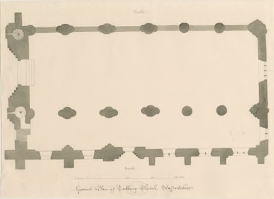 Chiesa priorale di Tutbury - Pianta: disegno a matita e seppia, nd [?1812] da John Buckler