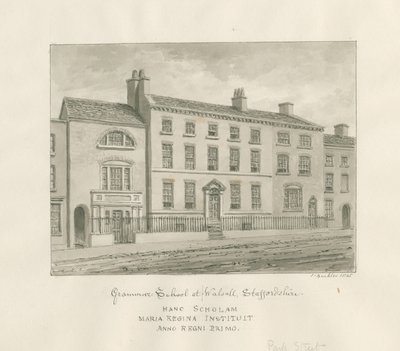 Walsall Town - Scuola di Grammatica: disegno a lavaggio seppia, 1845 da John Buckler