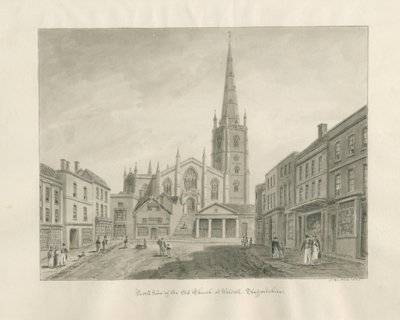 Città di Walsall e Chiesa: disegno a seppia da John Buckler