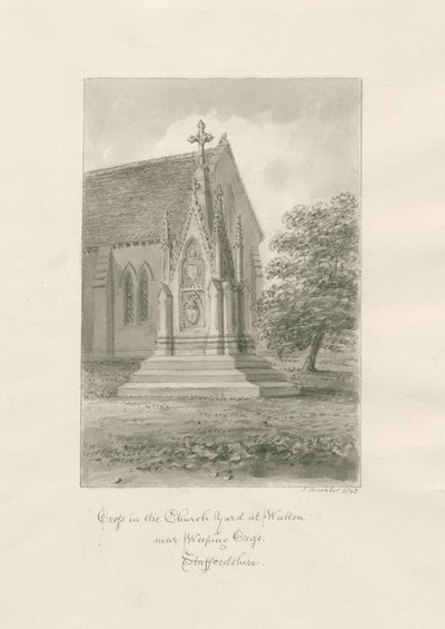 Chiesa di Walton-on-the-Hill - Croce del cimitero: disegno a seppia da John Buckler