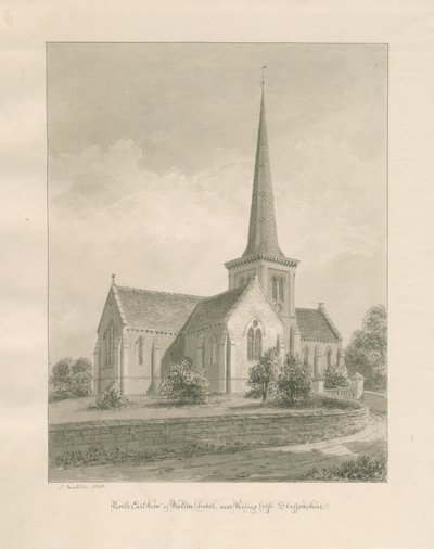 Chiesa di Walton-on-the-Hill: disegno a seppia da John Buckler