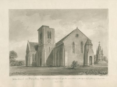 Chiesa di Walton-on-the-Hill: disegno a lavaggio seppia, 1844 da John Buckler